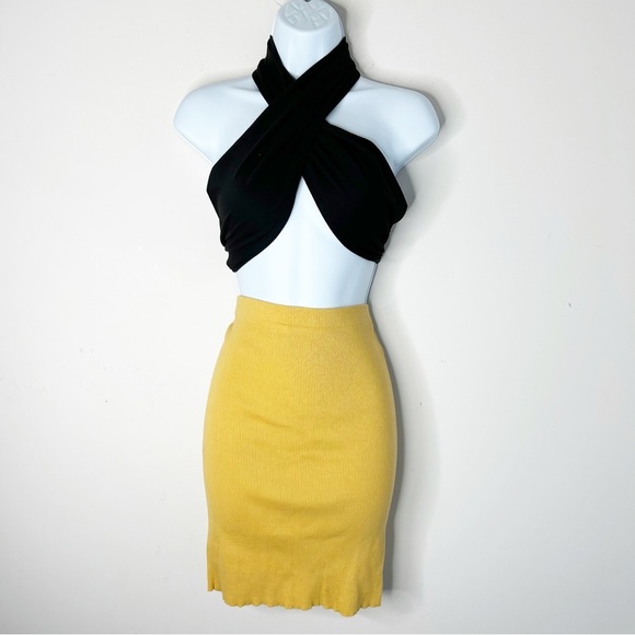 Ports 1961 Women’s Ribbed Knit Mini Skirt Vintage 90s Y2K Mustard Yellow S 2000 - Picture 11 of 13